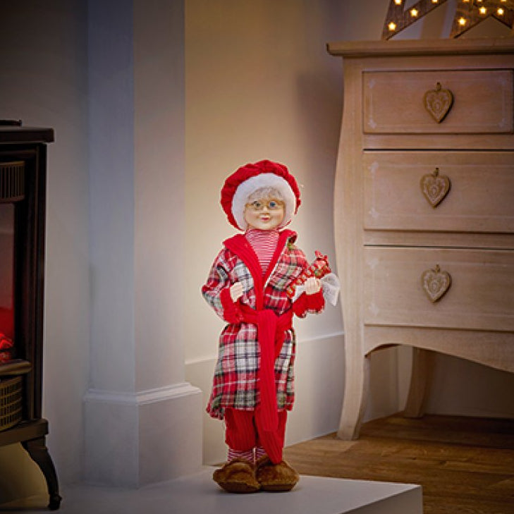 50cm Mrs Claus in pyjamas with present