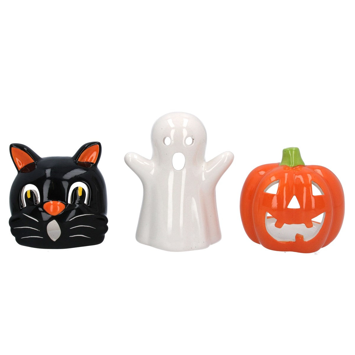Cat, ghost, pumpkin tea light holder