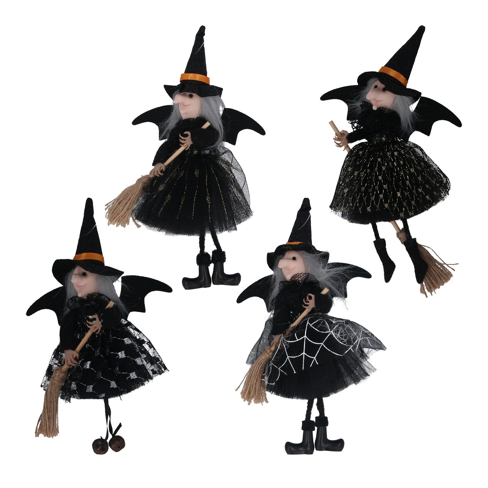 Witch with broomstick hanging decorations (4 styles)