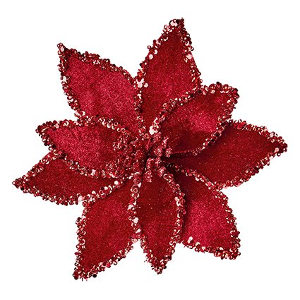 20cm burgundy velvet poinsettia with glitter edge clip on