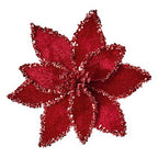 20cm burgundy velvet poinsettia with glitter edge clip on