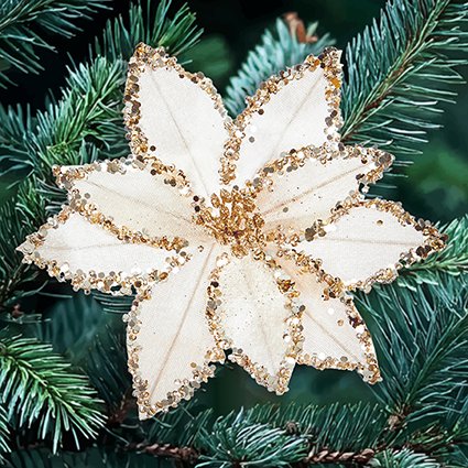 20cm champagne gold beaded poinsettia clip on