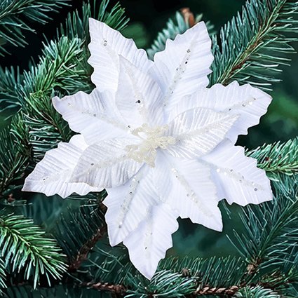 31cm white velvet poinsettia with glitter clip on