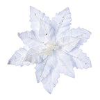 31cm white velvet poinsettia with glitter clip on