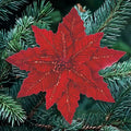31cm red velvet poinsettia with glitter clip on