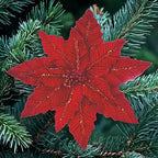 31cm red velvet poinsettia with glitter clip on