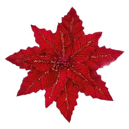 31cm red velvet poinsettia with glitter clip on