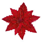 31cm red velvet poinsettia with glitter clip on
