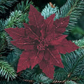 31cm burgundy velvet poinsettia with glitter clip on