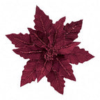 31cm burgundy velvet poinsettia with glitter clip on