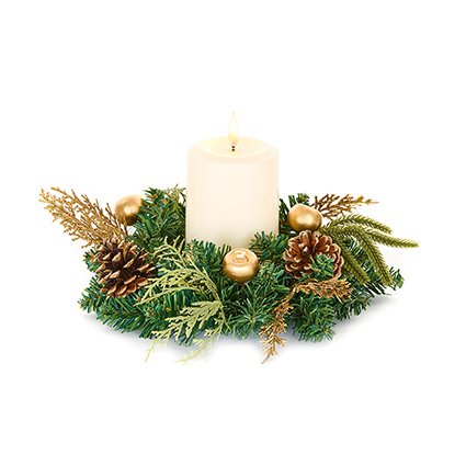 25cm gold leaf and berry centrepiece