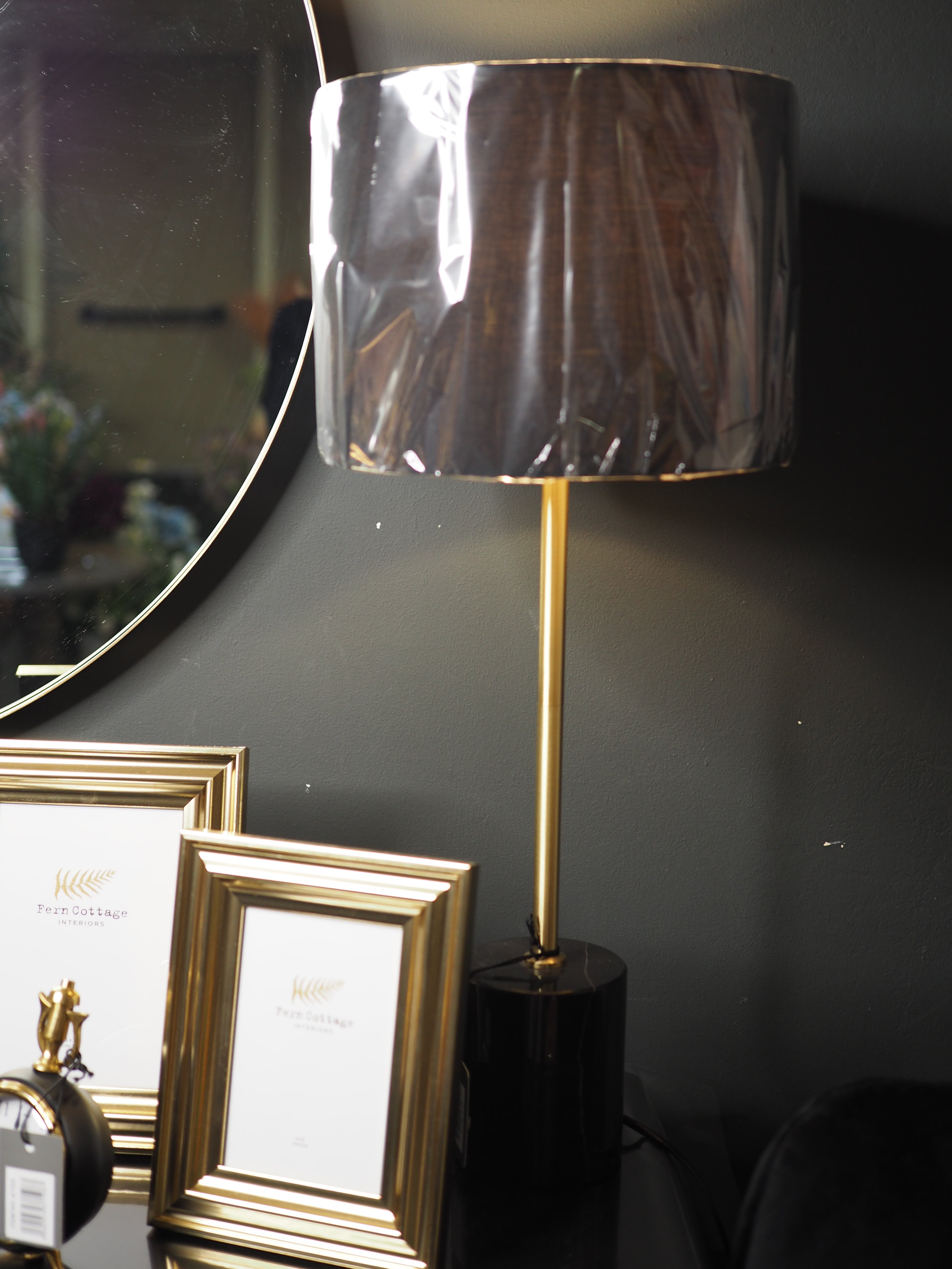 Black marble base lamp and shade