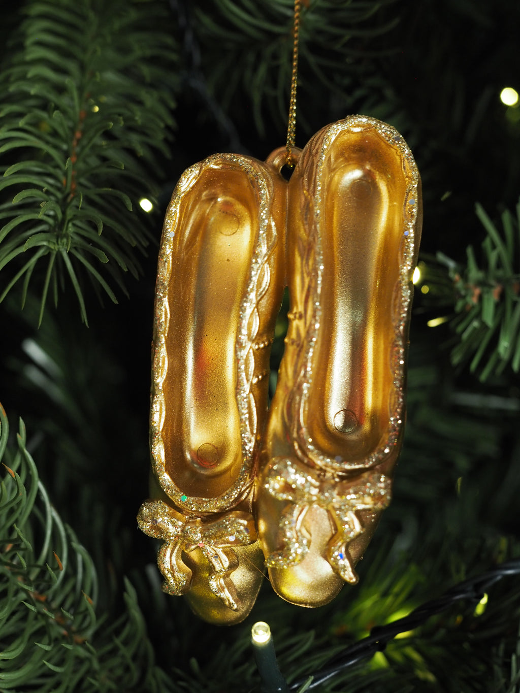 Gold glitter ballet shoes hanging dec
