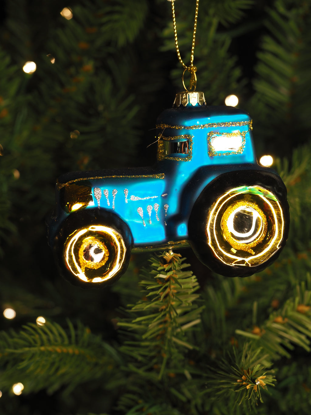 Blue tractor hanging decoration