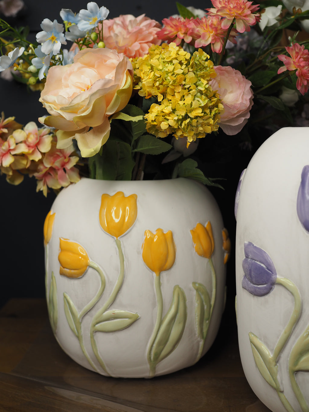 Yellow tulip stoneware vase