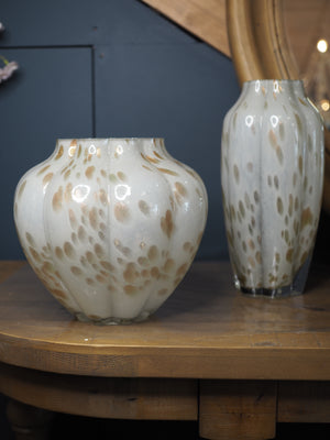 Light grey glass vase with burnished gold spots