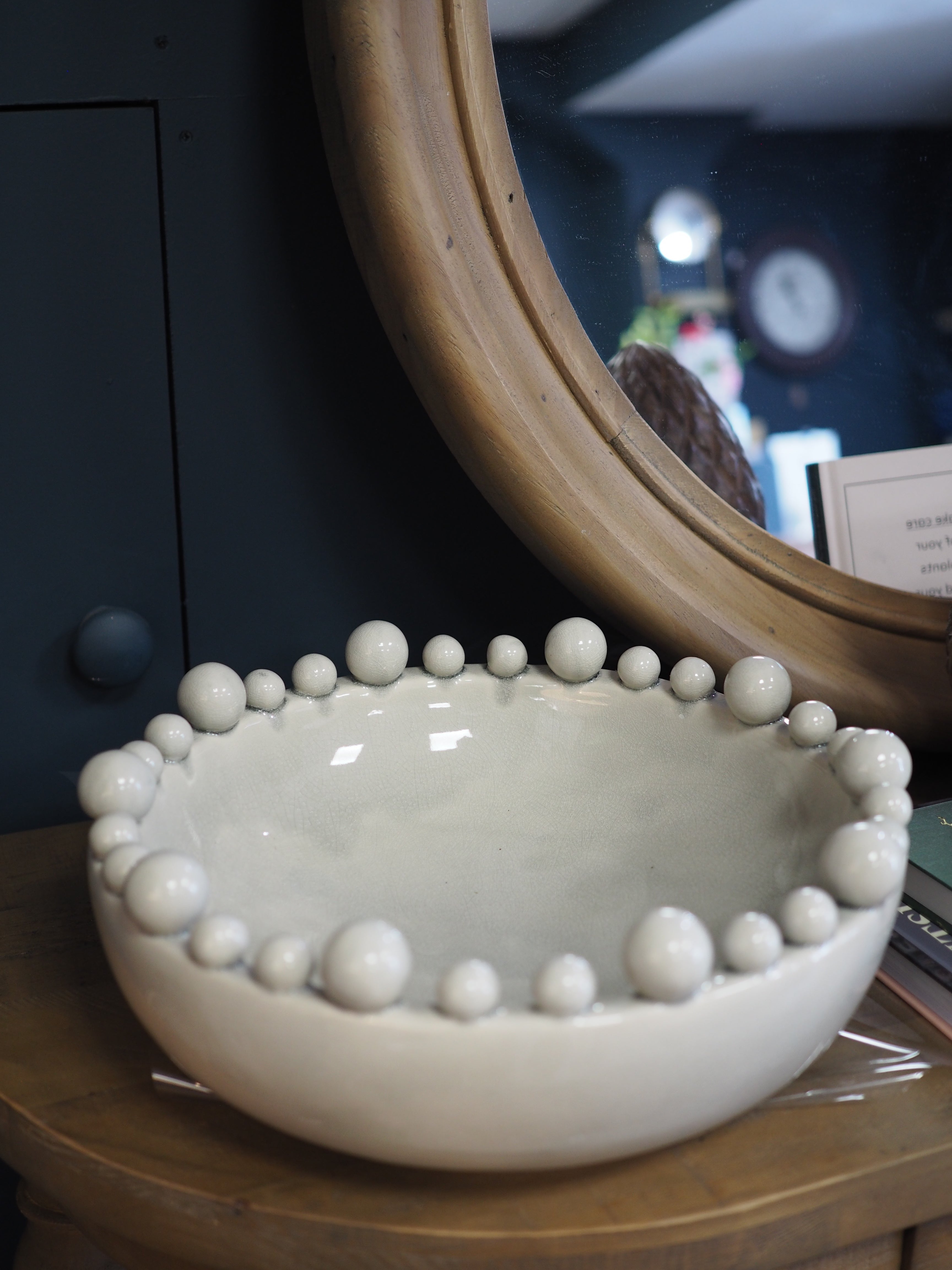Grey crackled glaze bowl with bobble detail