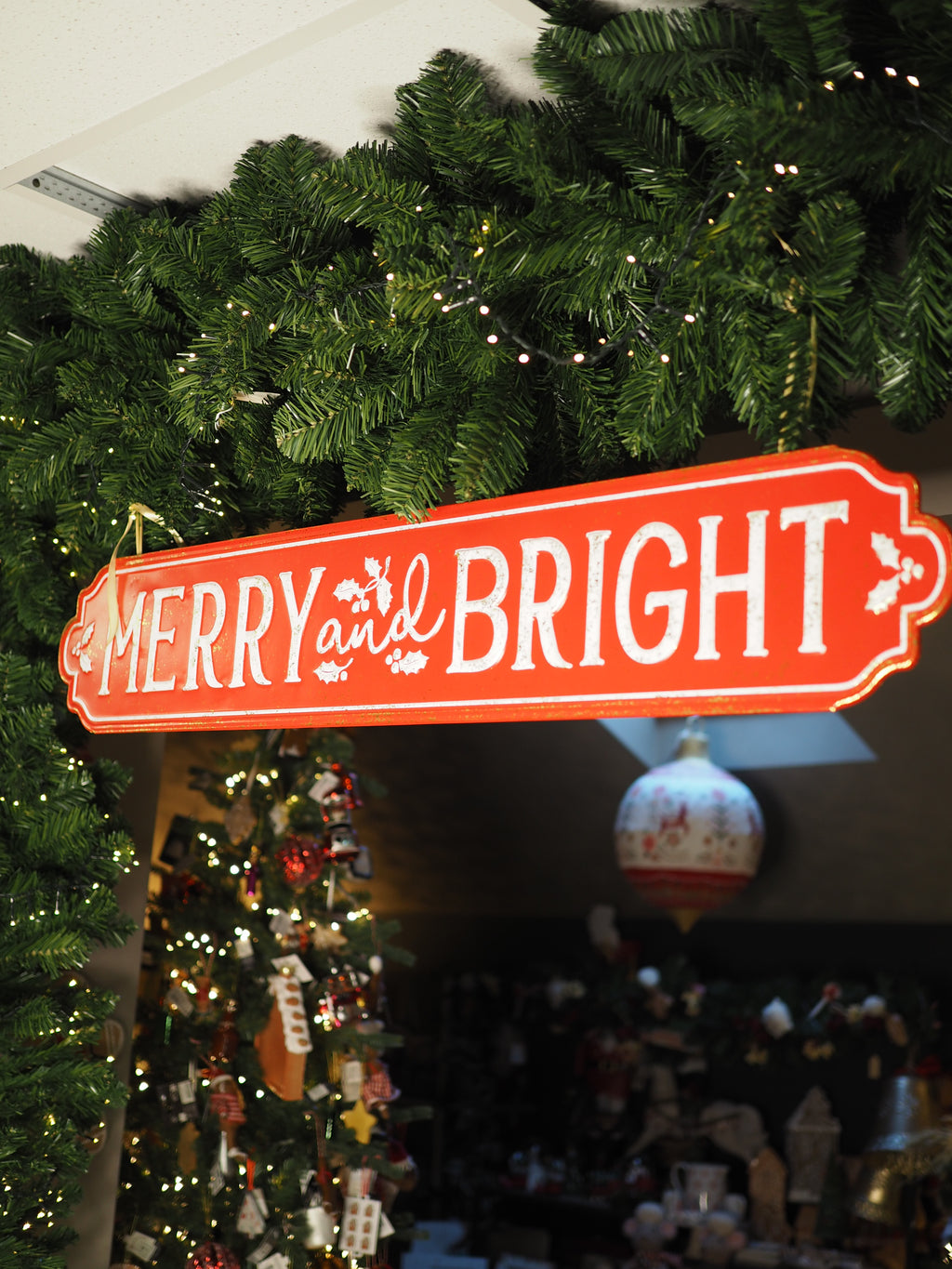 Merry and bright red & white sign
