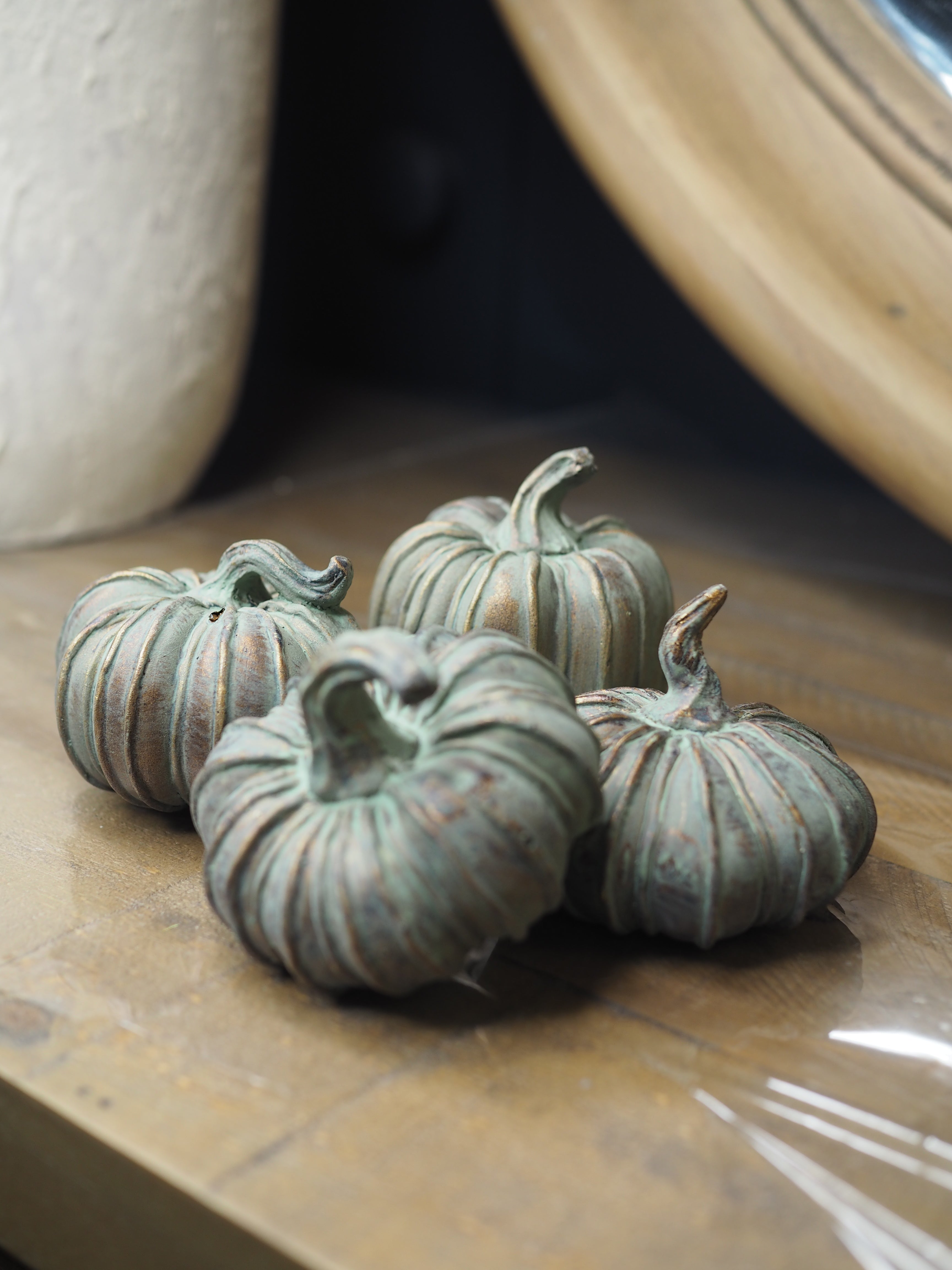 Set of 4 verdigris pumpkins