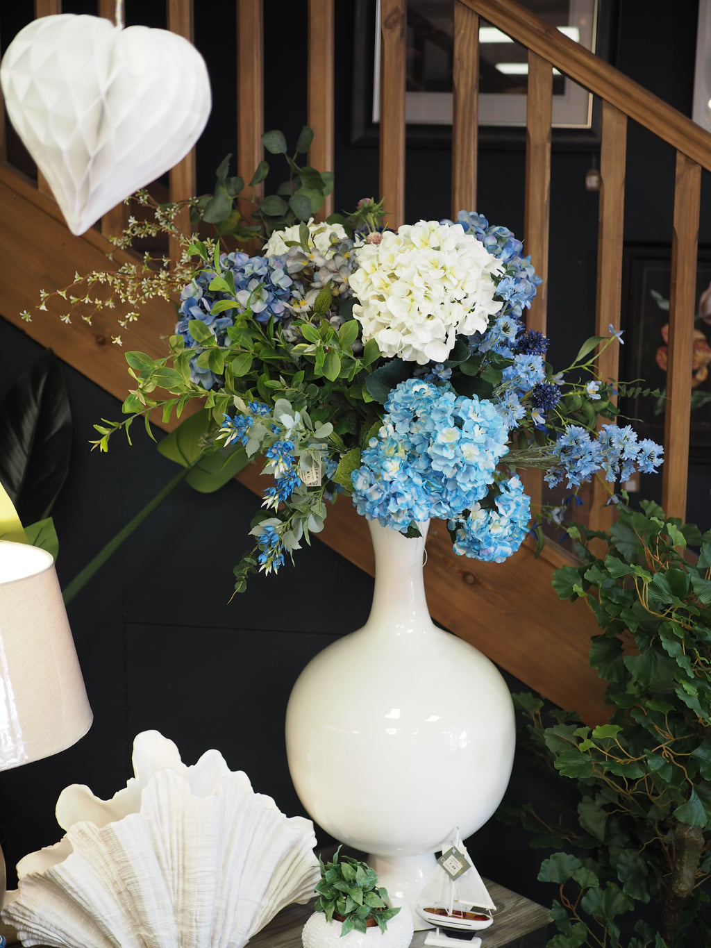 Large blue & cream hydrangea bouquet