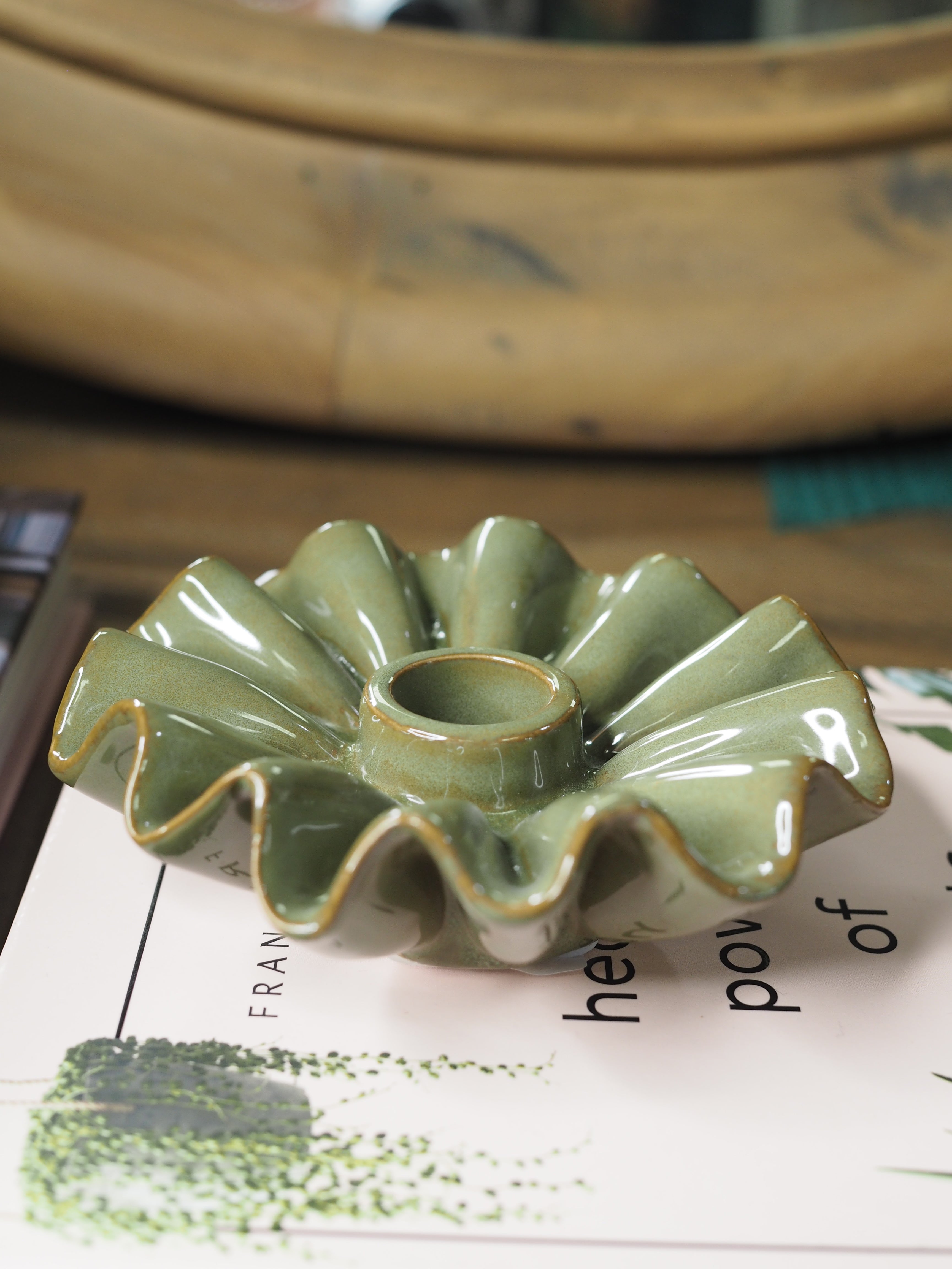 Green Porcelain Frill Candle Holder