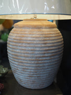 Terracotta ribbed table lamp with ivory shade