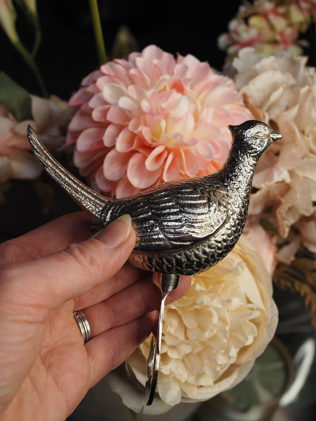 Chrome pheasant bottle stopper