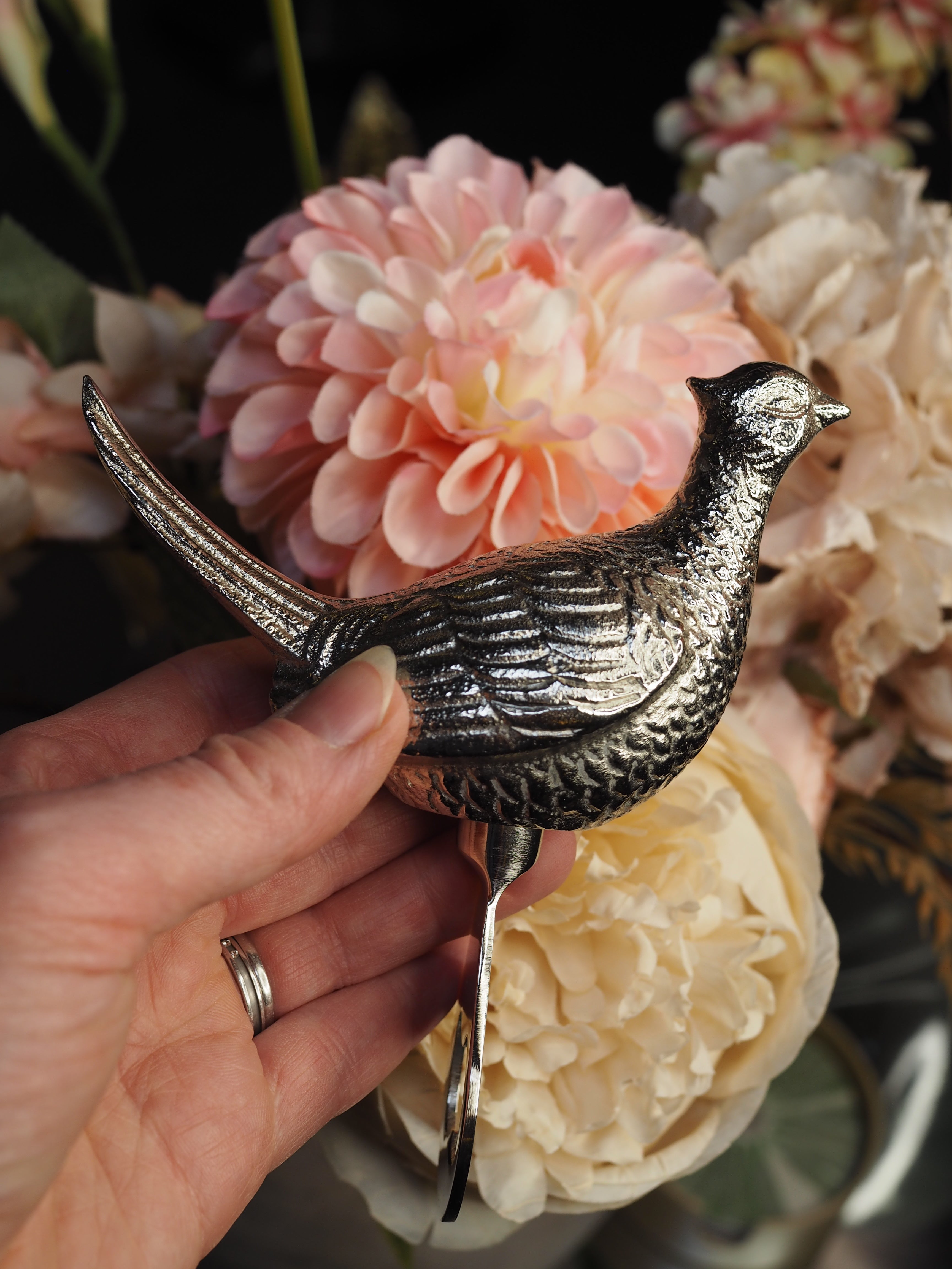 Chrome pheasant bottle stopper