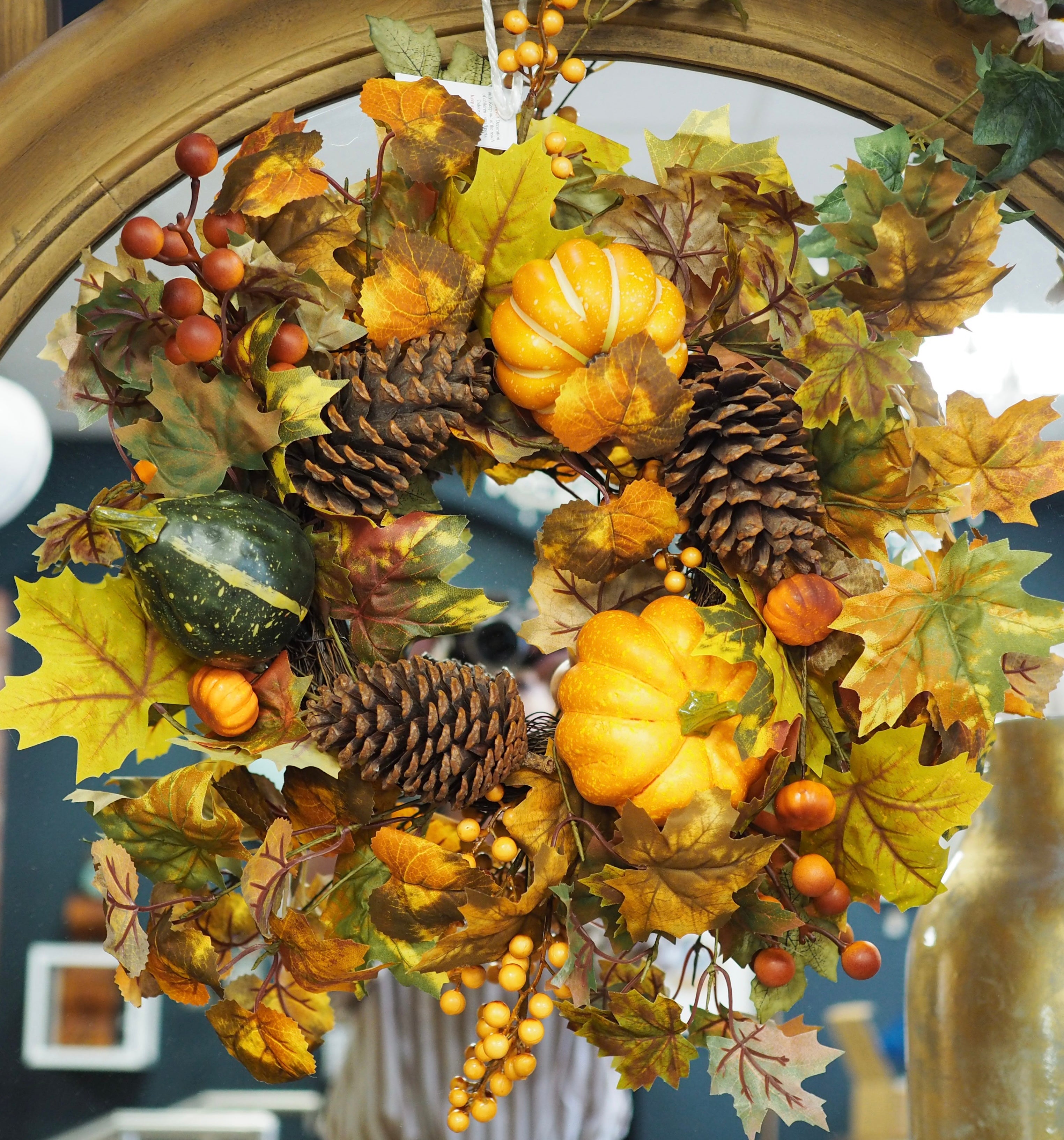 Mixed pumpkin & cone wreath