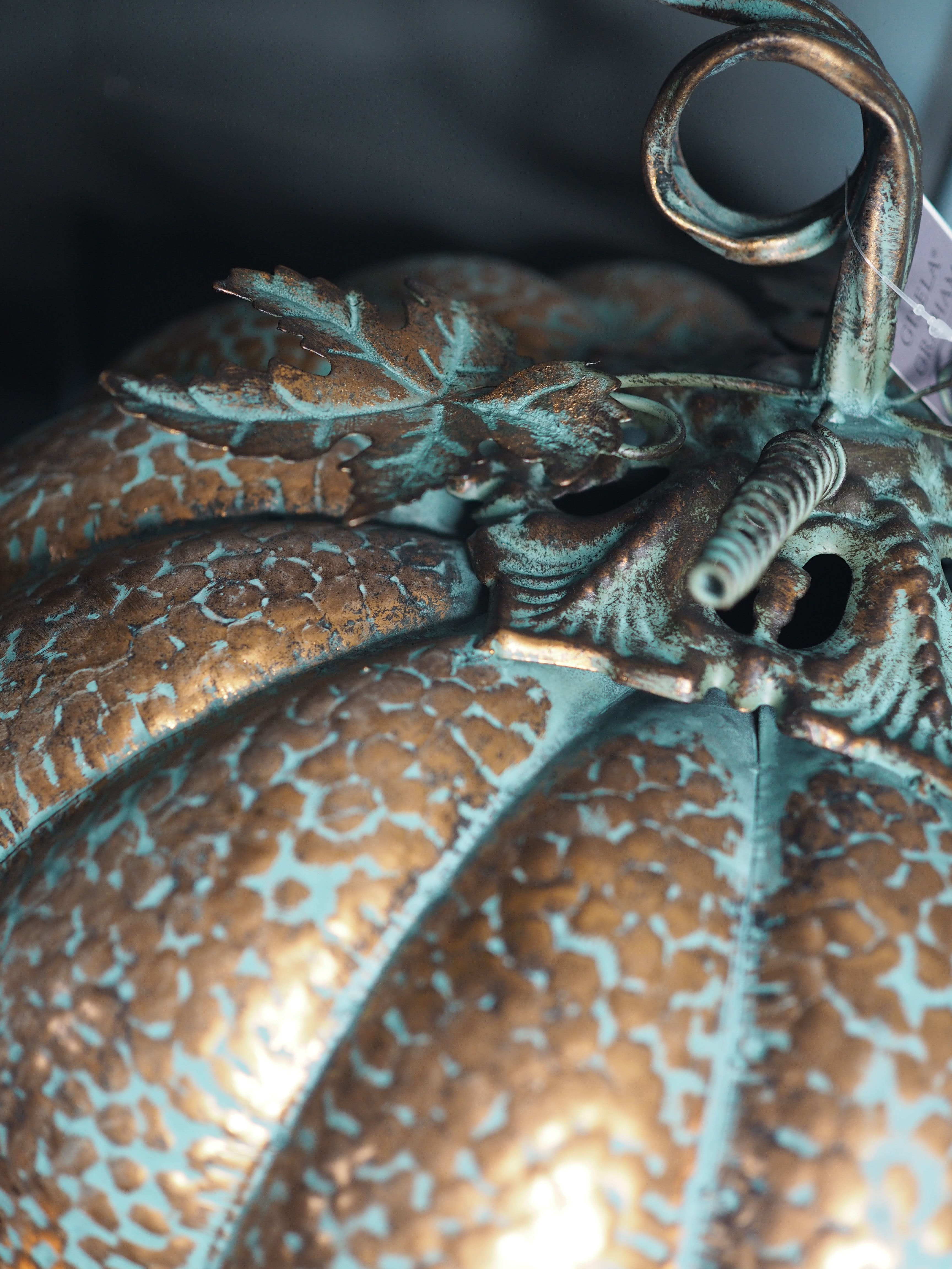 Copper Antiqued Metal Pumpkin Ornament, Medium