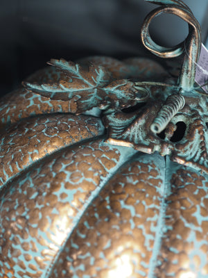 Copper Antiqued Metal Pumpkin Ornament, Medium