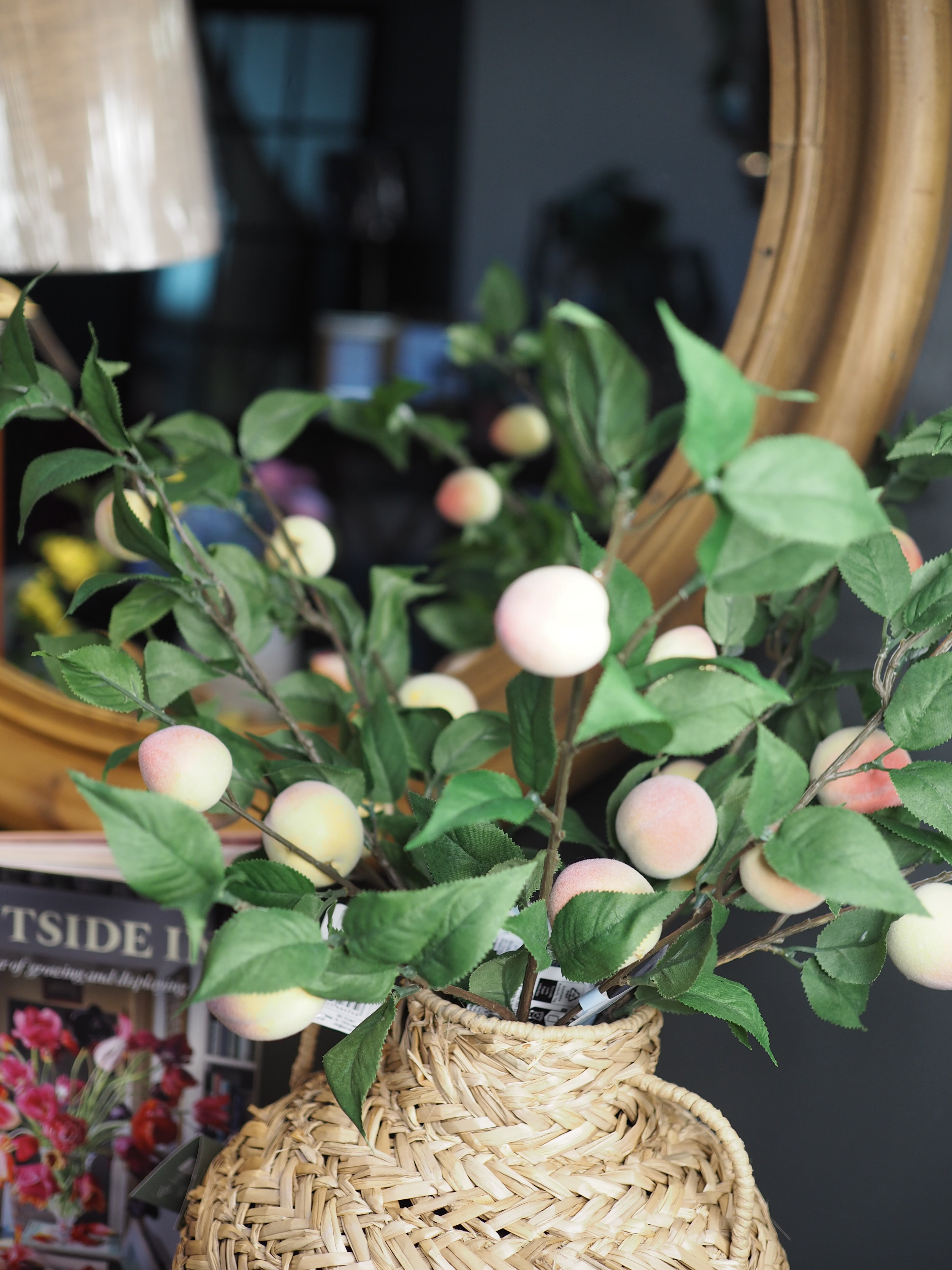 Peach on stem spray with leaves