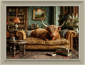 Lounging highland cow