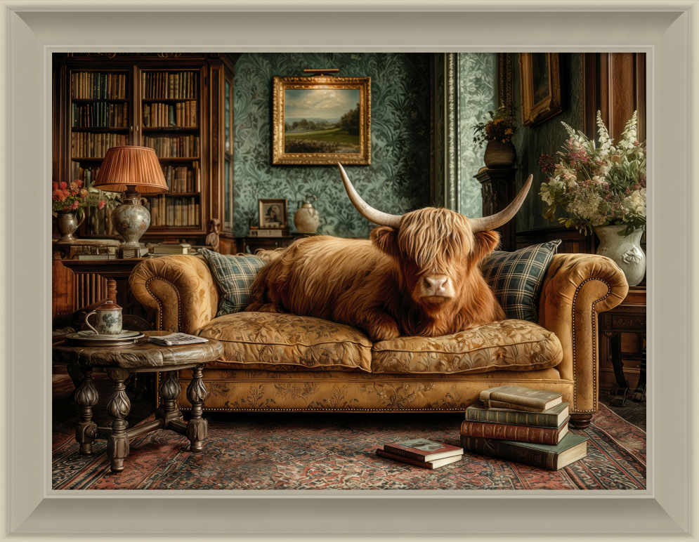 Lounging highland cow