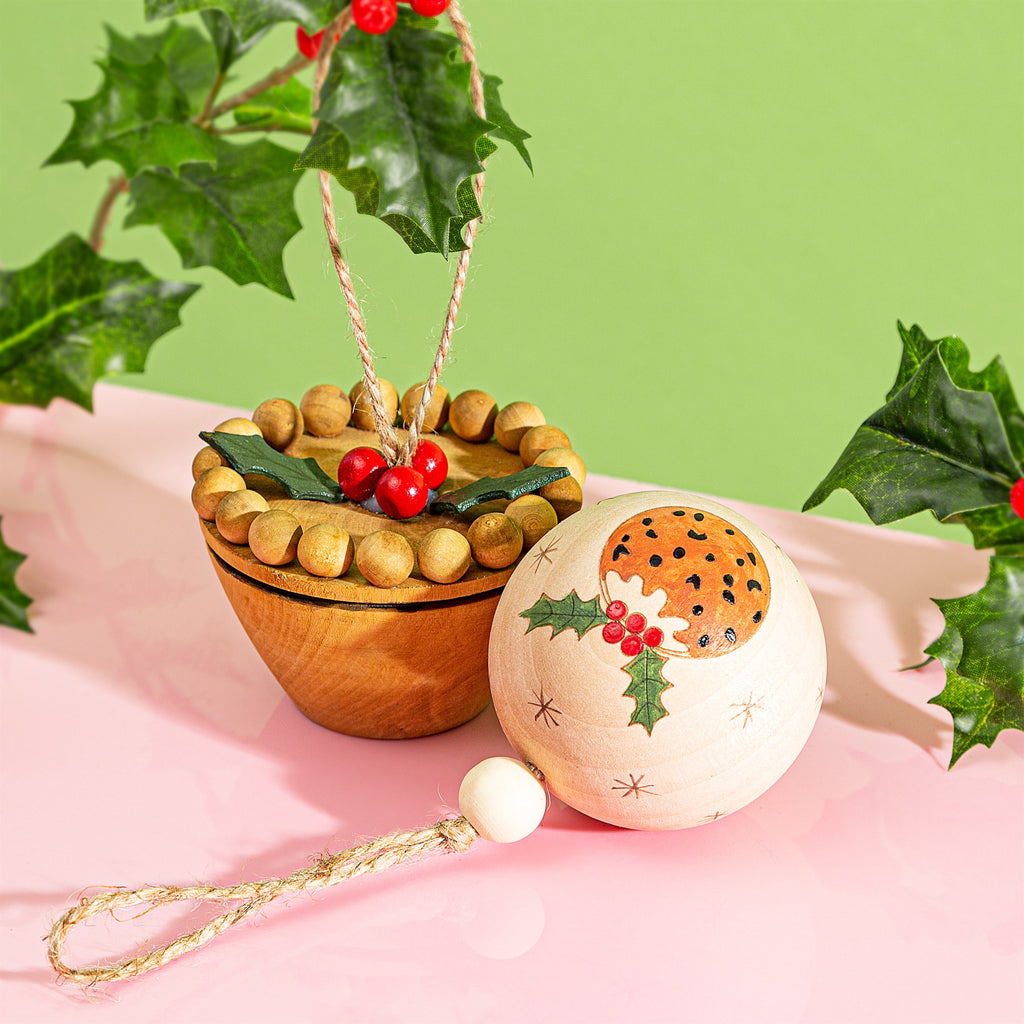 Christmas pudding wooden bauble