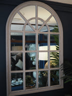 Grey framed window mirror