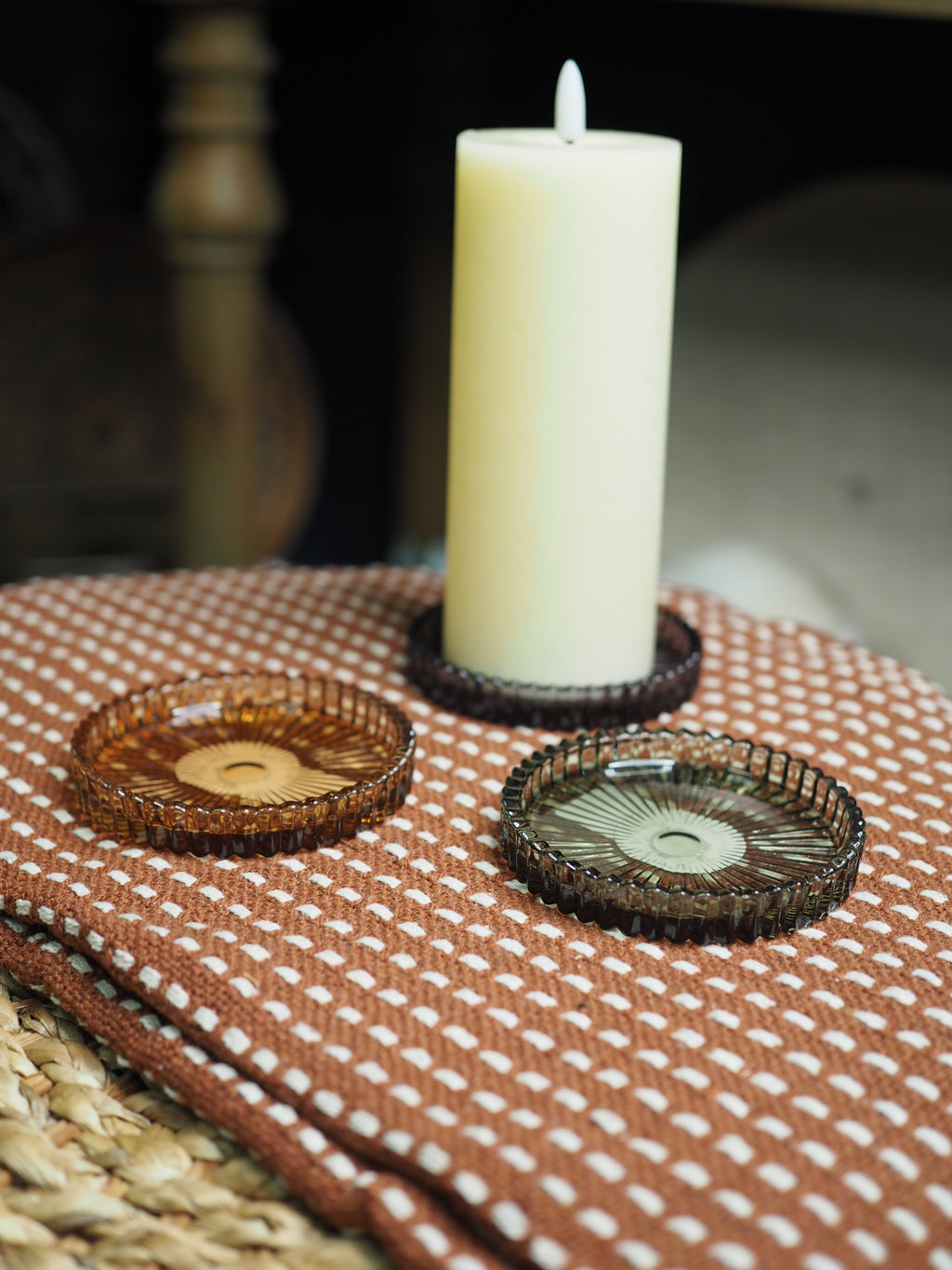 Ribbed coloured glass candle coaster