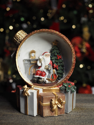 Nostalgic light up Santa in a Christmas bauble ornament