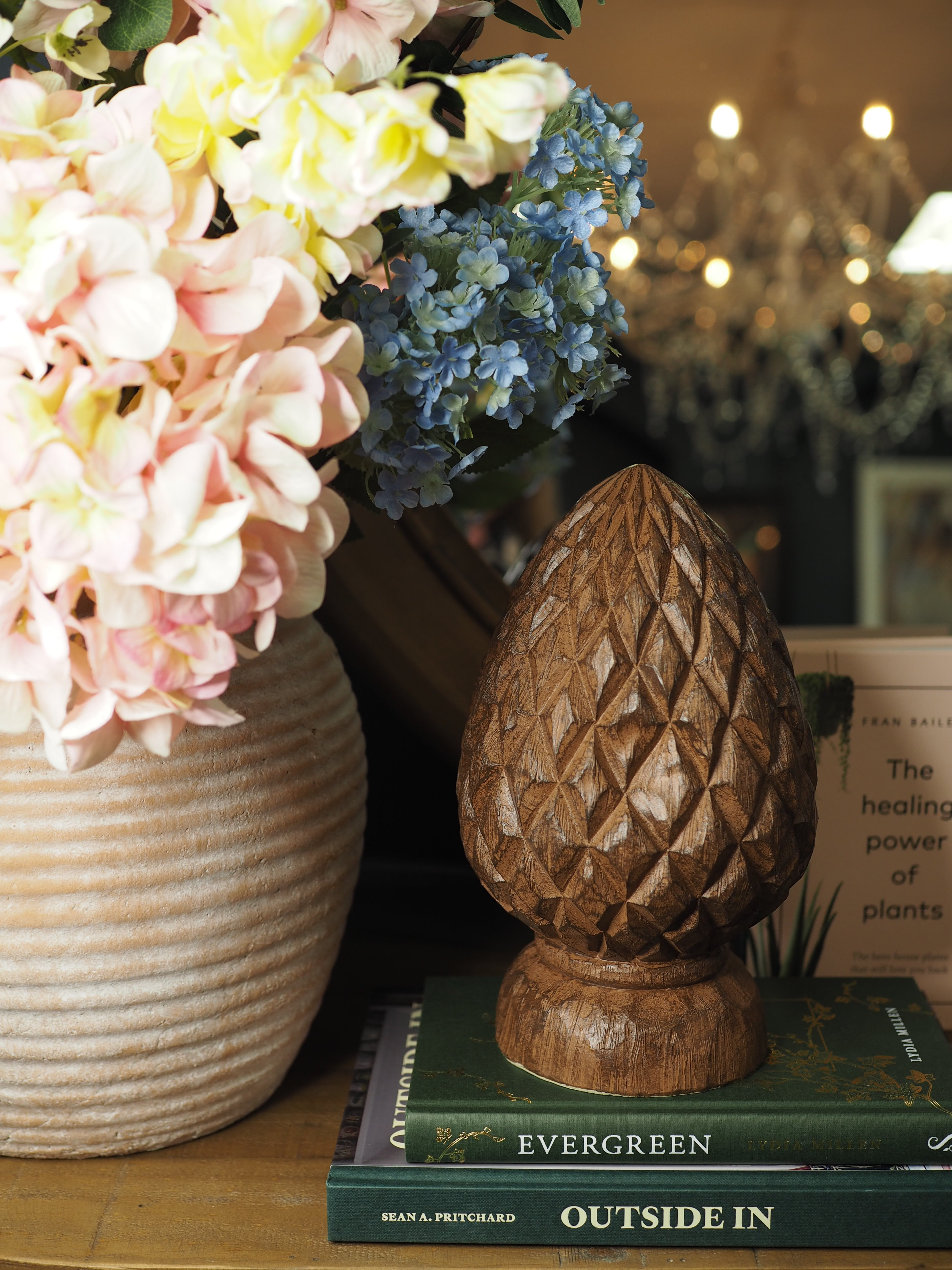 Dark wood effect artichoke ornament