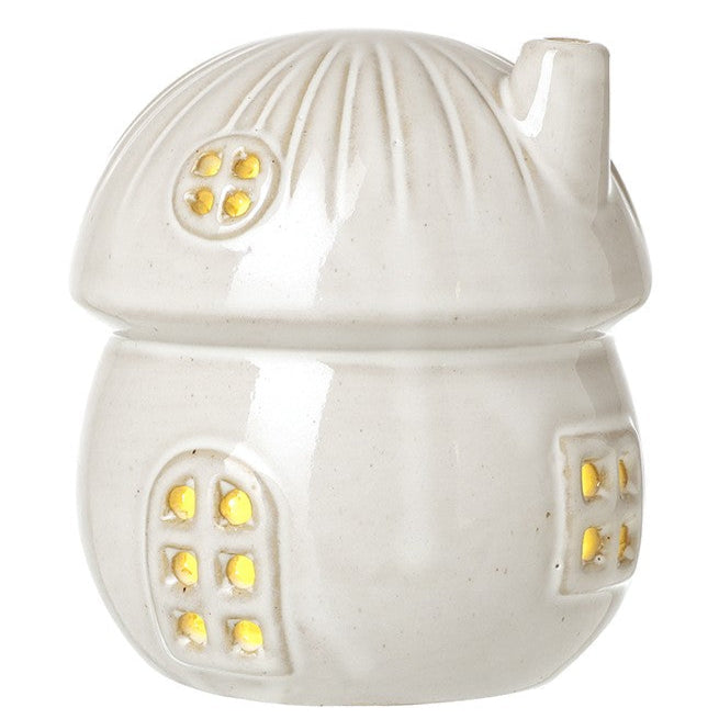Light-Up White Porcelain Mushroom House