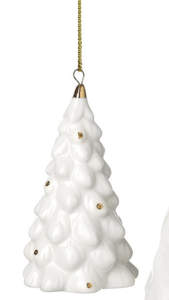White and gold ceramic tree decs