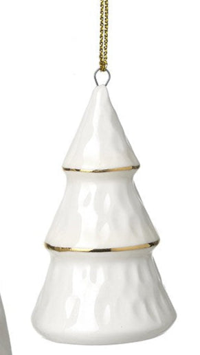 White and gold ceramic tree decs
