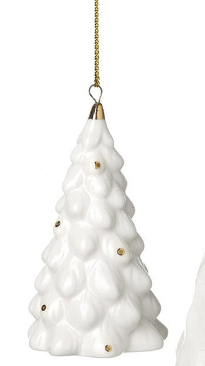 White and gold ceramic tree decs