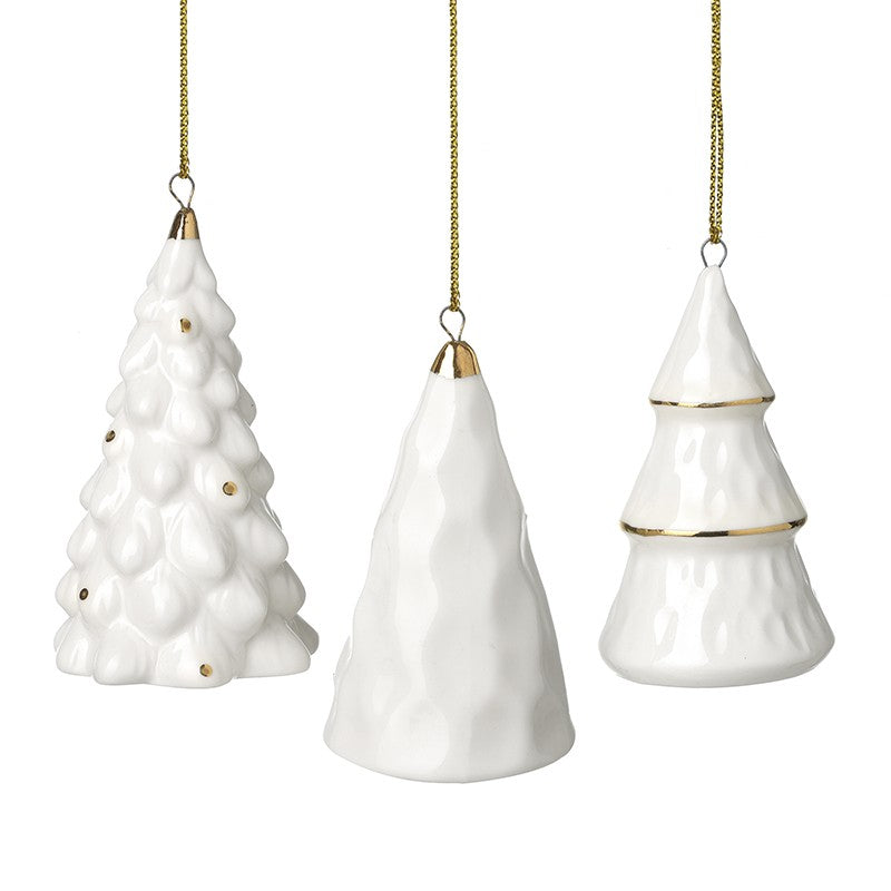 White and gold ceramic tree decs