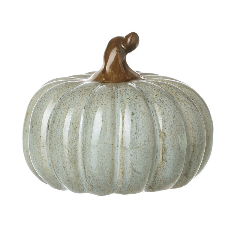 Speckled pale green ceramic squat pumpkin