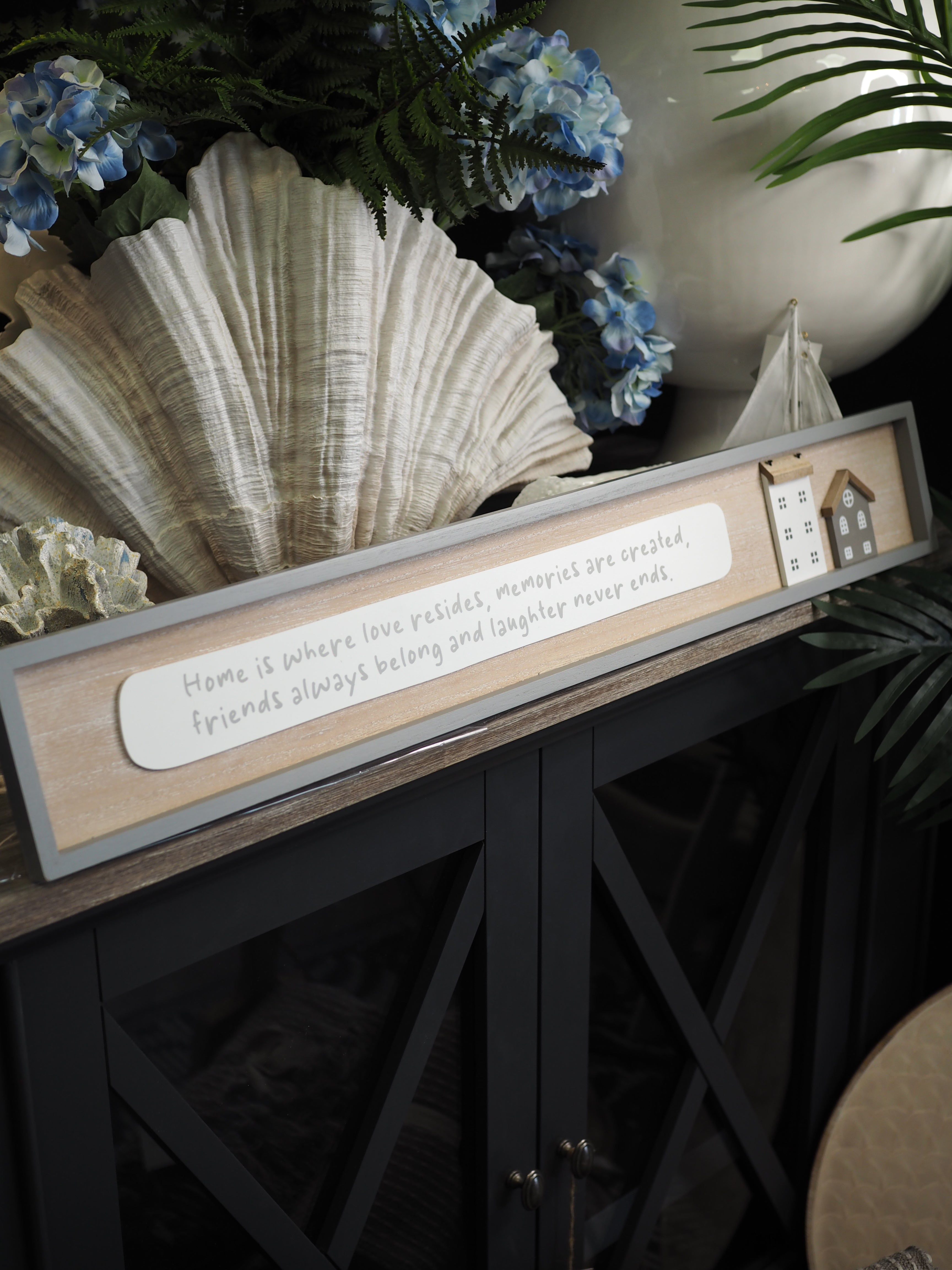 Rectangle grey border wooden sign 'Home is Where Love Resides..'