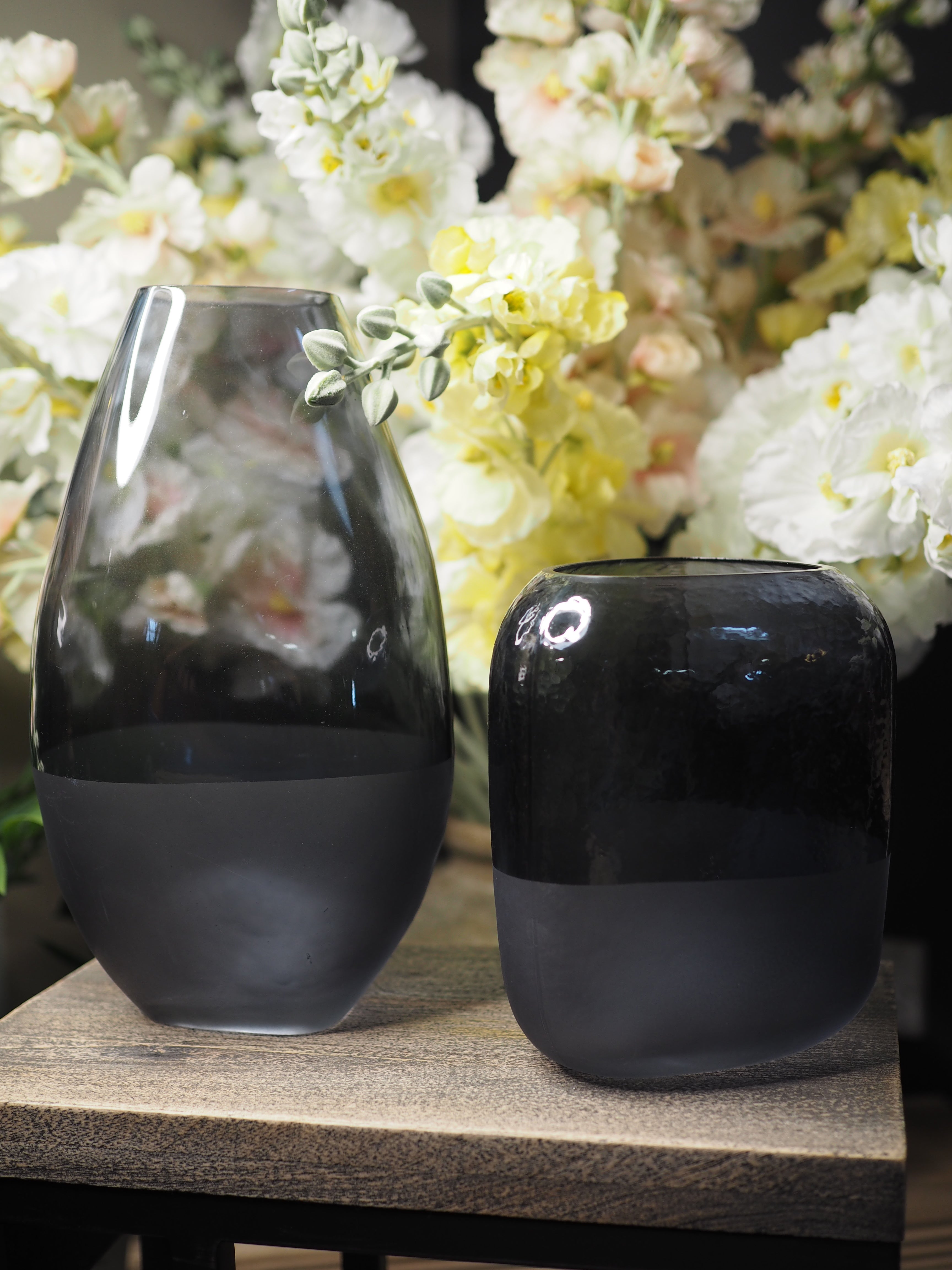 Short midnight blue glass vase
