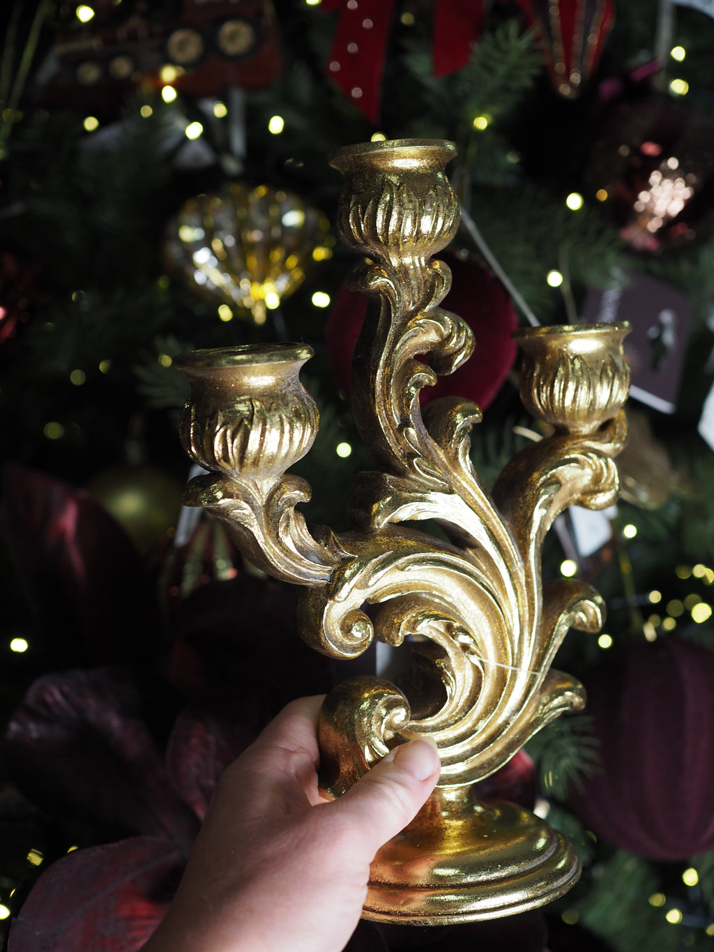 Gold scroll 3 arm candlestick