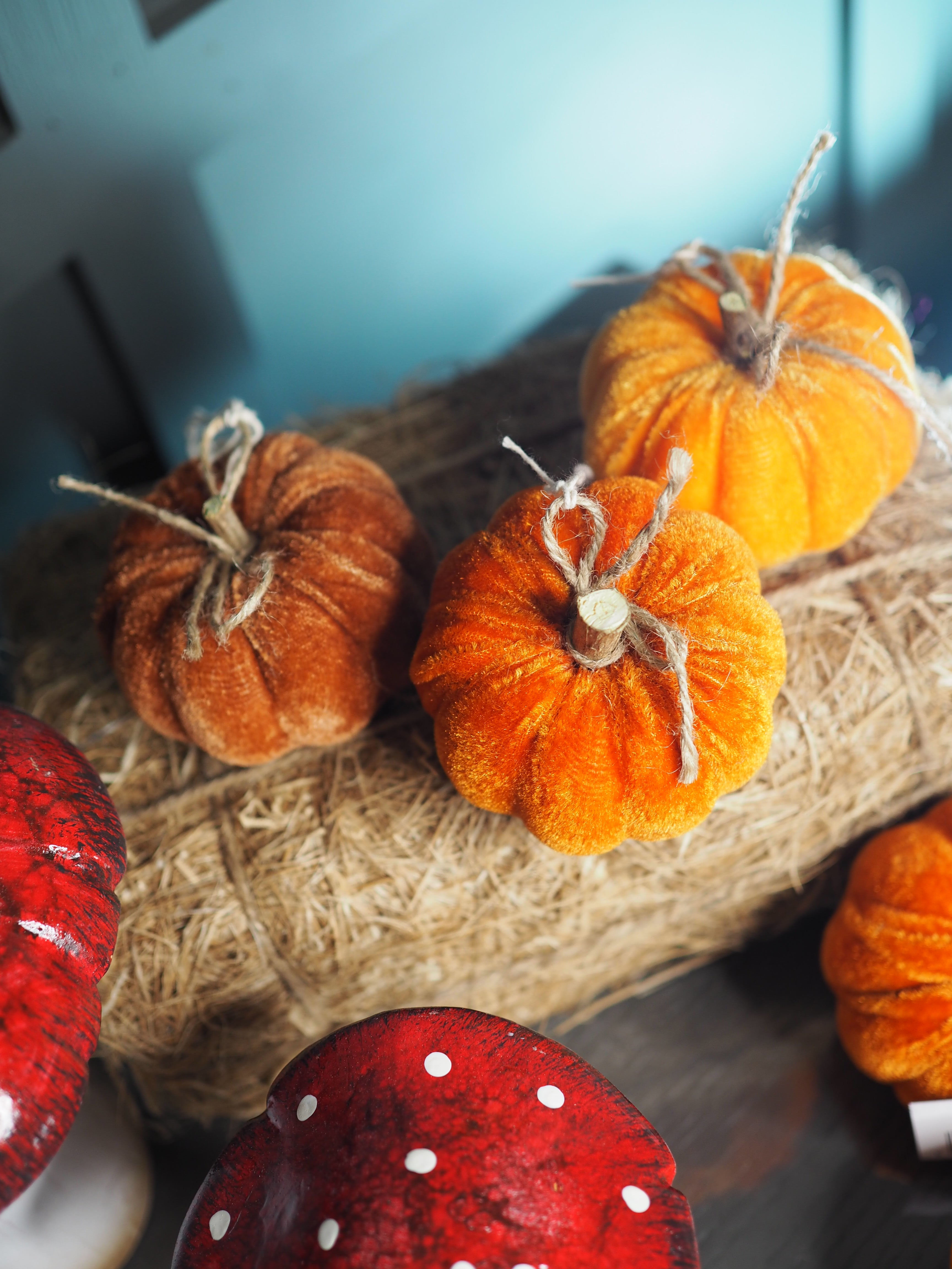 Small orange and brown velvet pumpkins