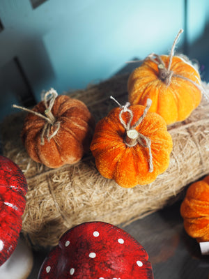 Small orange and brown velvet pumpkins